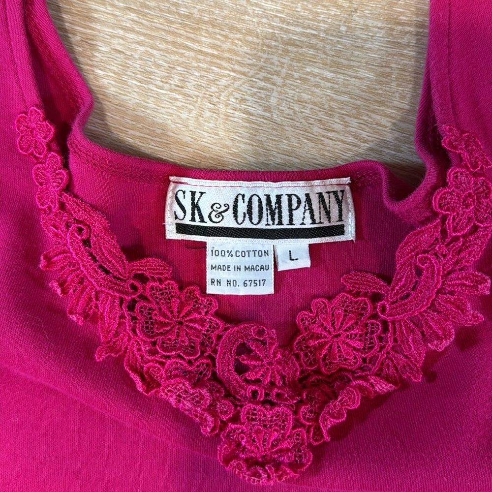Vintage Y2K V-Neck Lace Tank Top Pink Normcore Layer Basic Feminine Women's L - Picture 2 of 6